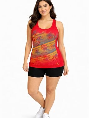 Ocean Pacific OP XL Red Retro Firework Print Tank Top Ribbed NWT